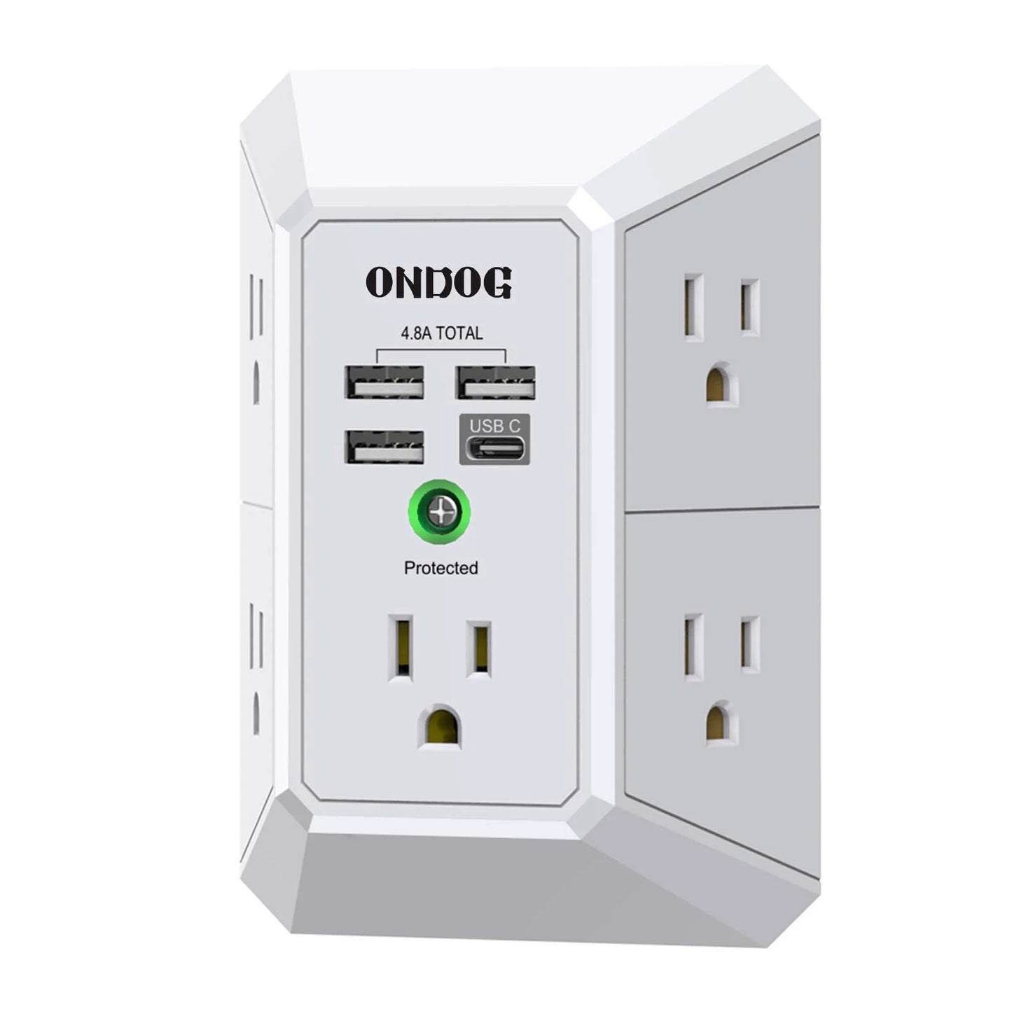 Surge Protector, 5 Outlets Extender with 4 USB Portsusb C, 3-Side 1800J