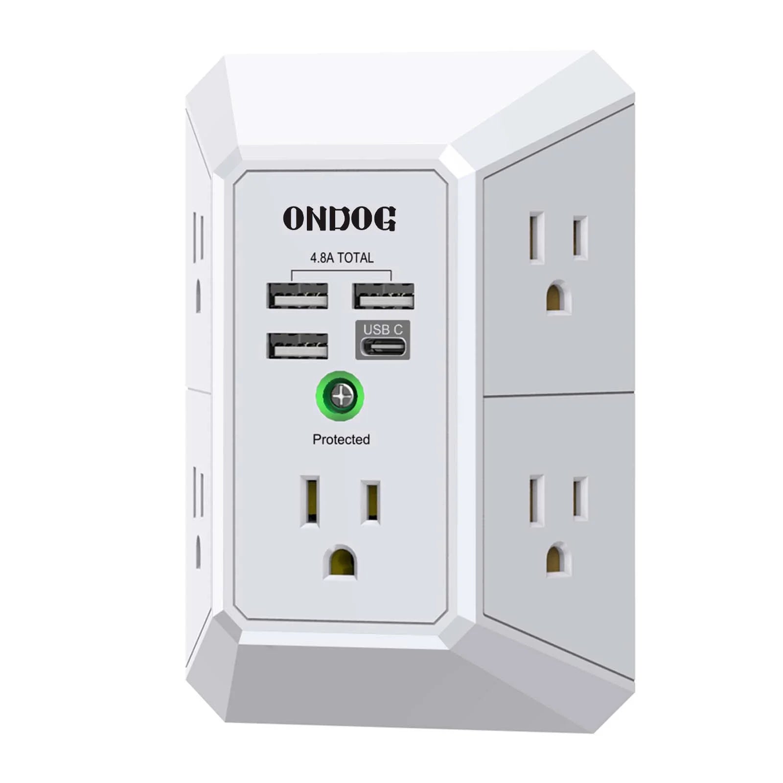 Surge Protector, 5 Outlets Extender with 4 USB Portsusb C, 3-Side 1800J