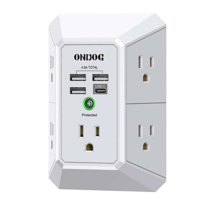 Surge Protector, 5 Outlets Extender with 4 USB Portsusb C, 3-Side 1800J