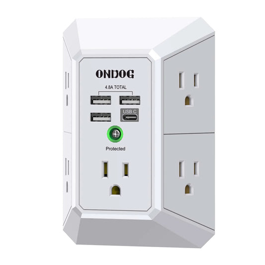 Surge Protector, 5 Outlets Extender with 4 USB Portsusb C, 3-Side 1800J